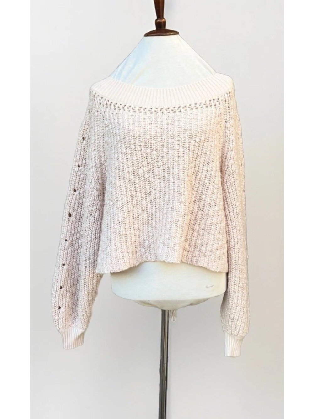 Free People Pandora’s Boatneck Chunky Knit Sweater Ivory Size M NWT Flaw - Picture 14 of 14